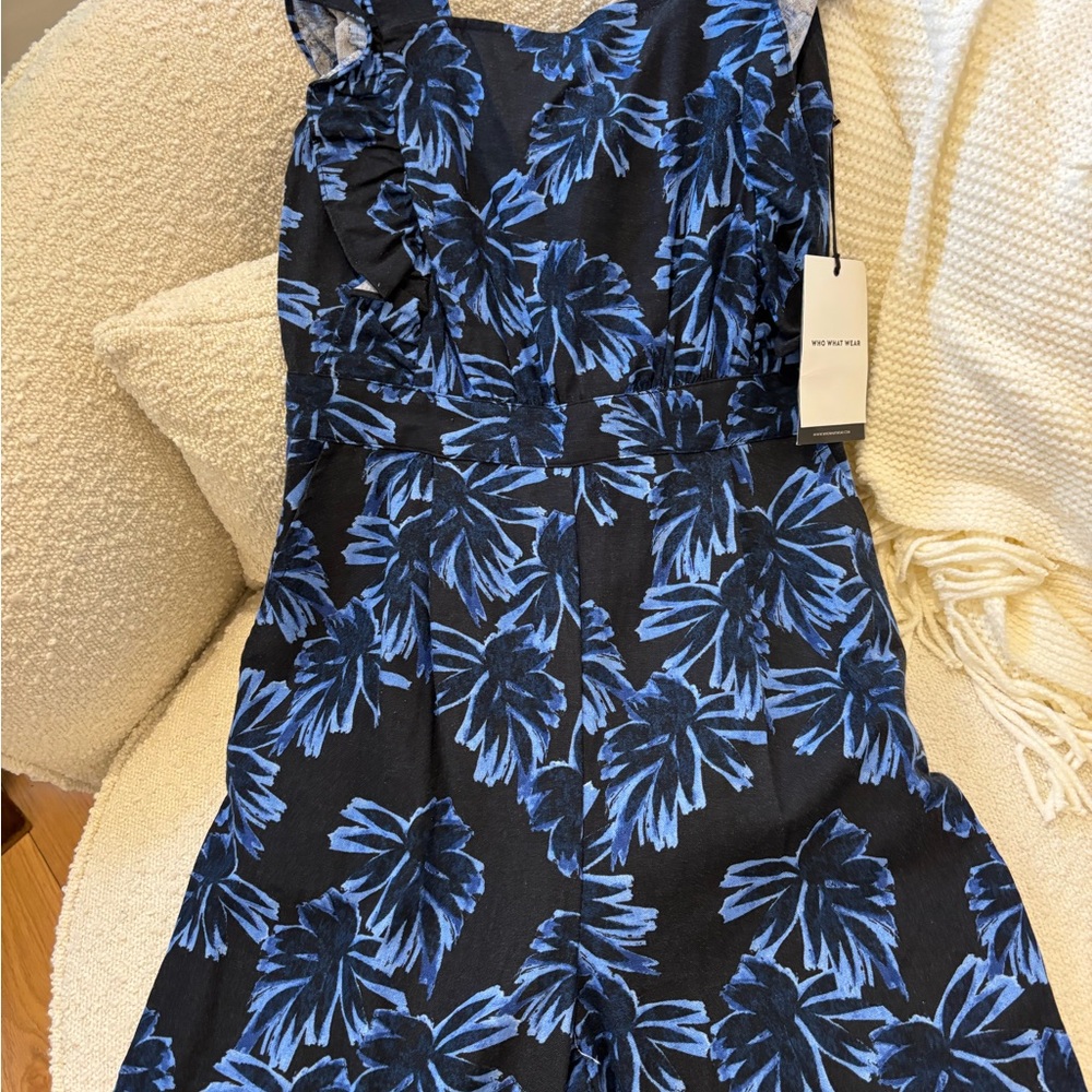 Blue and Black Floral Jumpsuit